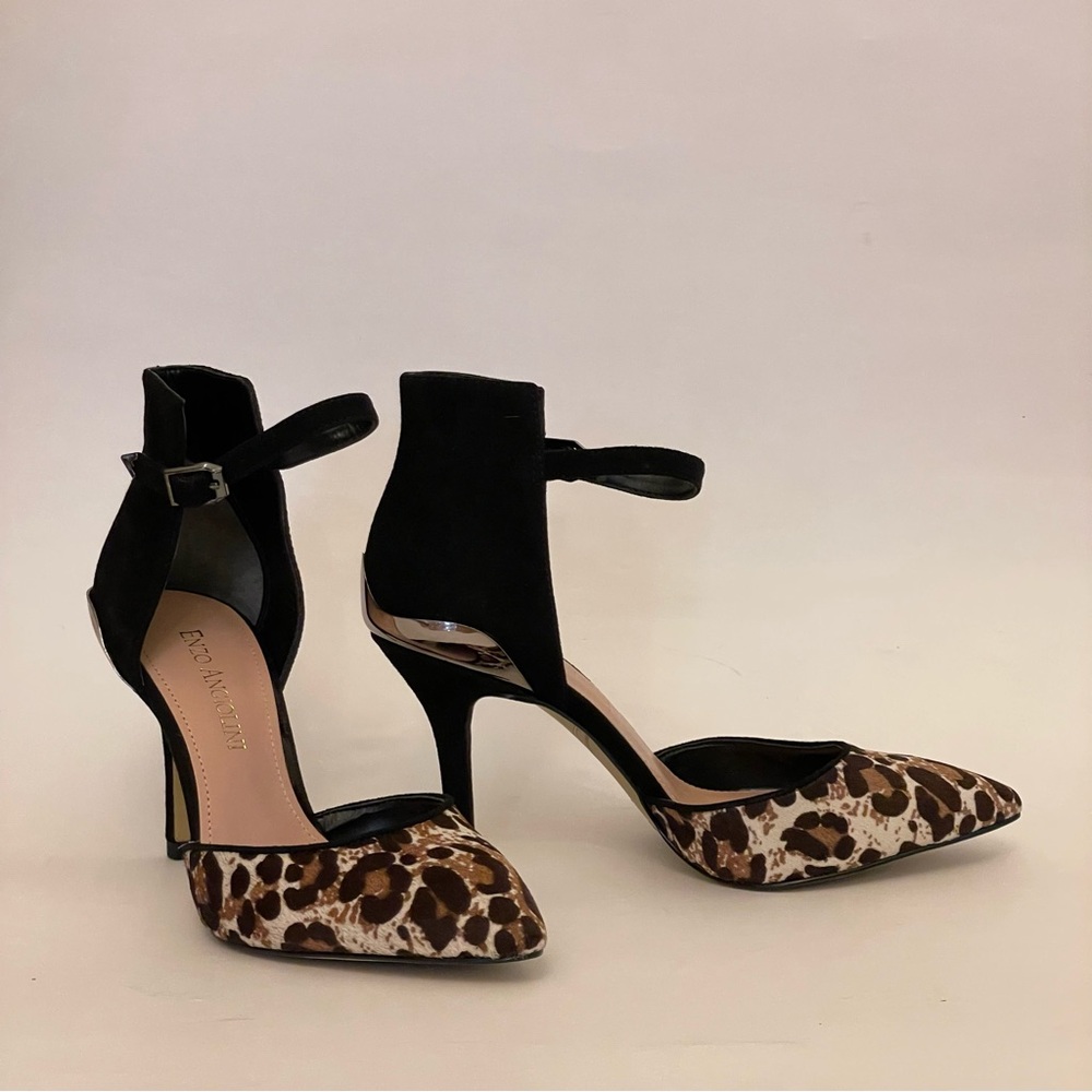 Enzo Angiolini Leopard Print Ankle Strap Heels